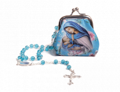 Rosariera de tela 6,5x6,5 con rosario de vidrio